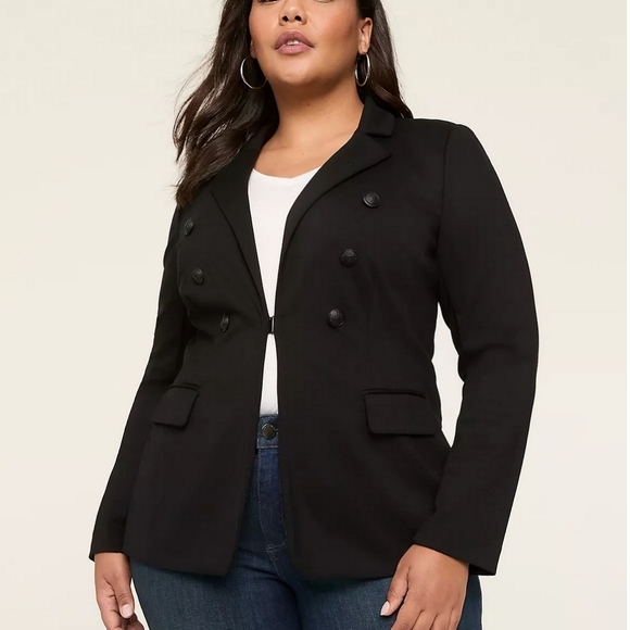NWT Lane Bryant The Bryant Blazer In Black 16 Faux Double Breasted Ponte Knit - Picture 1 of 10
